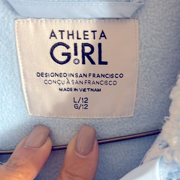 NWT Athleta girl teddy fleece zip up jacket in light blue color size 12 - Picture 8 of 12